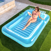 Inflatable Tanning Pool Lounger Float, 85" x 57", Blue-XL